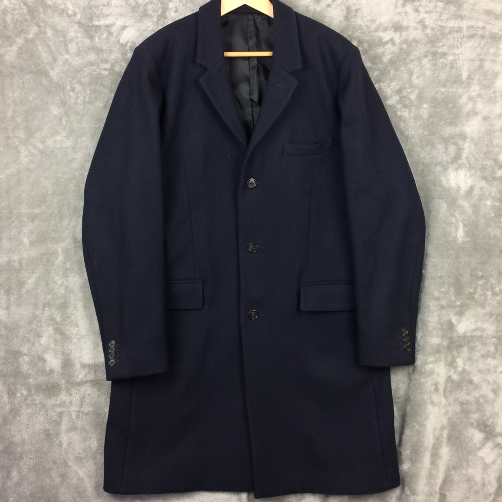 Abercrombie & Fitch Mens XXL Wool Blend Topcoat Overcoat Navy Blue Long Peacoat